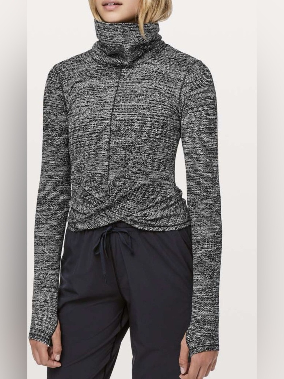 Lululemon Melodic Movement Long Sleeve Top Black White Twillines Nulu Twist
